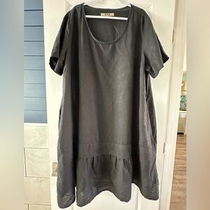 Flax Black Linen Plus Size Shift Dress